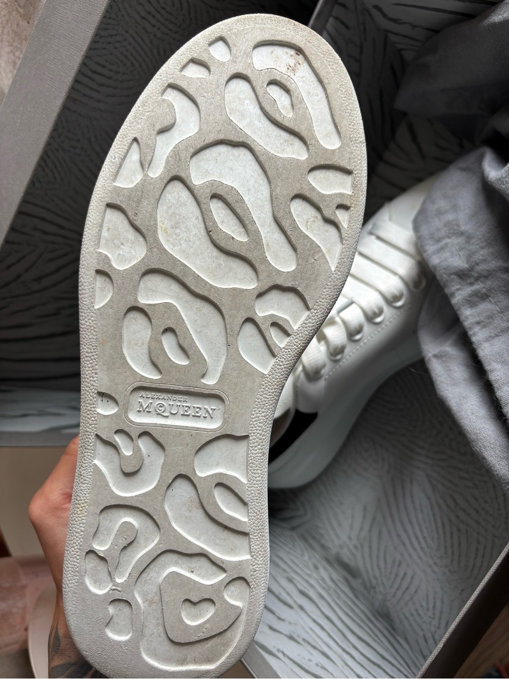 Alexander McQueen White Leather Sneakers with Black Heel Tab - Picture 10 of 11